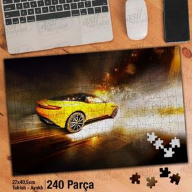 Asil Hobi Sarı Lüks Araba-Spor Otomobil-Hız Yapboz-Ayak Destekli Çerçeveli 240 Parça Puzzle