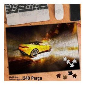 Asil Hobi Sarı Lüks Araba-Spor Otomobil-Hız Yapboz-Ayak Destekli Çerçeveli 240 Parça Puzzle