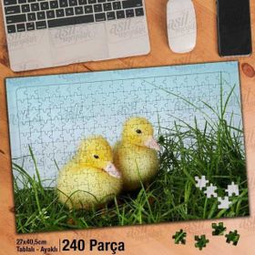 Asil Hobi Sarı Ördek Yavruları-Çimen Yapboz-Ayak Destekli Çerçeveli 240 Parça Puzzle