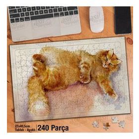 Asil Hobi Sarı Tüylü Kedi-Ressam-Çizim-Hayvan Yapboz-Ayak Destekli Çerçeveli 240 Parça Puzzle