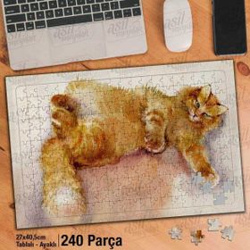 Asil Hobi Sarı Tüylü Kedi-Ressam-Çizim-Hayvan Yapboz-Ayak Destekli Çerçeveli 240 Parça Puzzle