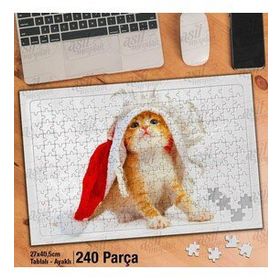 Asil Hobi Sarı Tüylü Yavru Kedi-Kırmızı Şapka Yapboz-Ayak Destekli Çerçeveli 240 Parça Puzzle