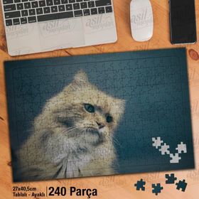 Asil Hobi Sarı Tüylü Yeşil Gözlü Kedi-Hayvan Yapboz-Ayak Destekli Çerçeveli 240 Parça Puzzle