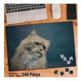 Asil Hobi Sarı Tüylü Yeşil Gözlü Kedi-Hayvan Yapboz-Ayak Destekli Çerçeveli 240 Parça Puzzle