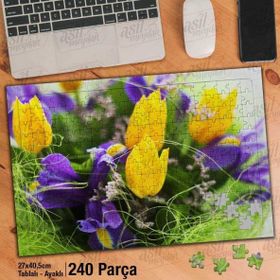 Asil Hobi Sarı Ve Mor Renkli Çiçekler-Doğa Yapboz-Ayak Destekli Çerçeveli 240 Parça Puzzle