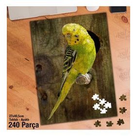 Asil Hobi Sarı-Yeşil-Muhabbet Kuşu-Hayvan Yapboz-Ayak Destekli Çerçeveli 240 Parça Puzzle