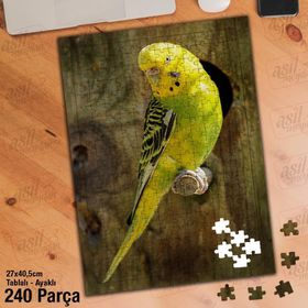 Asil Hobi Sarı-Yeşil-Muhabbet Kuşu-Hayvan Yapboz-Ayak Destekli Çerçeveli 240 Parça Puzzle