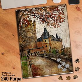 Asil Hobi Şato-Ağaçlar-Retro-Manzara Yapboz-Ayak Destekli Çerçeveli 240 Parça Puzzle