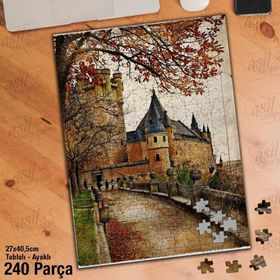Asil Hobi Şato-Ağaçlar-Retro-Manzara Yapboz-Ayak Destekli Çerçeveli 240 Parça Puzzle