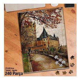 Asil Hobi Şato-Ağaçlar-Retro-Manzara Yapboz-Ayak Destekli Çerçeveli 240 Parça Puzzle