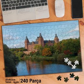 Asil Hobi Şato-Göl-Ağaçlar-Manzara Yapboz-Ayak Destekli Çerçeveli 240 Parça Puzzle
