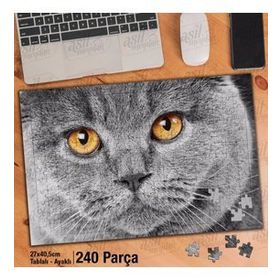 Asil Hobi Scottish Fold-Gri Tüylü Sevimli Kedi Yapboz-Ayak Destekli Çerçeveli 240 Parça Puzzle