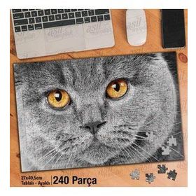 Asil Hobi Scottish Fold-Gri Tüylü Sevimli Kedi Yapboz-Ayak Destekli Çerçeveli 240 Parça Puzzle
