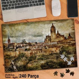 Asil Hobi Segovia-İspanya'nın Ortaçağ Şehri-Retro Yapboz-Ayak Destekli Çerçeveli 240 Parça Puzzle