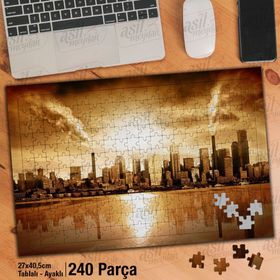 Asil Hobi Şehir-Yüksek Binalar-Retro-Yansıma Yapboz-Ayak Destekli Çerçeveli 240 Parça Puzzle