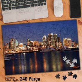 Asil Hobi Şehrin Gece Görünümü-Deniz-Manzara Yapboz-Ayak Destekli Çerçeveli 240 Parça Puzzle