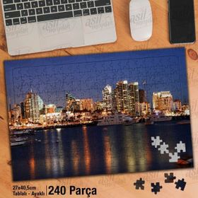 Asil Hobi Şehrin Gece Görünümü-Deniz-Manzara Yapboz-Ayak Destekli Çerçeveli 240 Parça Puzzle