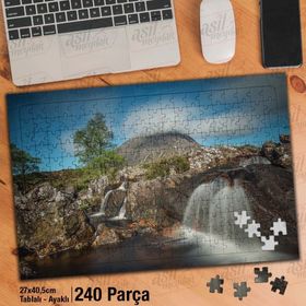 Asil Hobi Şelale-Ağaçlar-Dağlar-Manzara-Doğa Yapboz-Ayak Destekli Çerçeveli 240 Parça Puzzle
