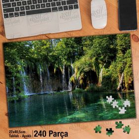 Asil Hobi Şelale-Ağaçlar-Göl-Manzara-Doğa Yapboz-Ayak Destekli Çerçeveli 240 Parça Puzzle