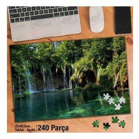 Asil Hobi Şelale-Ağaçlar-Göl-Manzara-Doğa Yapboz-Ayak Destekli Çerçeveli 240 Parça Puzzle