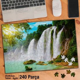 Asil Hobi Şelale-Doğa-Göl-Güneş-Ağaç-Manzara Yapboz-Ayak Destekli Çerçeveli 240 Parça Puzzle
