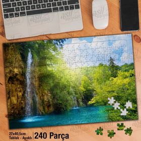 Asil Hobi Şelale-Göl-Güneş-Manzara-Ağaçlar Yapboz-Ayak Destekli Çerçeveli 240 Parça Puzzle