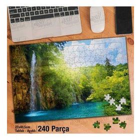 Asil Hobi Şelale-Göl-Güneş-Manzara-Ağaçlar Yapboz-Ayak Destekli Çerçeveli 240 Parça Puzzle