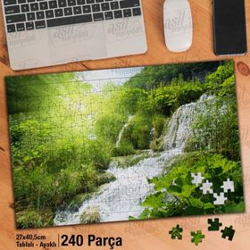Asil Hobi Şelale-Güneş Işığı-Ağaçlar-Doğa Yapboz-Ayak Destekli Çerçeveli 240 Parça Puzzle