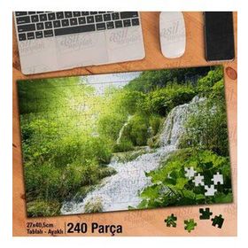 Asil Hobi Şelale-Güneş Işığı-Ağaçlar-Doğa Yapboz-Ayak Destekli Çerçeveli 240 Parça Puzzle