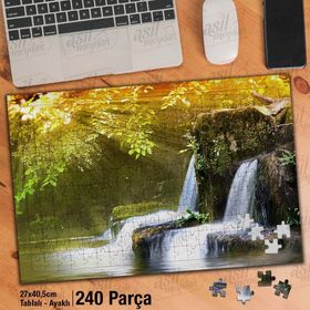 Asil Hobi Şelale-Güneş Işıkları-Ağaçlar Yapboz-Ayak Destekli Çerçeveli 240 Parça Puzzle