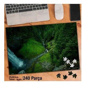 Asil Hobi Şelale-Yeşil Alan-Ağaçlar-Doğa Yapboz-Ayak Destekli Çerçeveli 240 Parça Puzzle