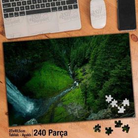 Asil Hobi Şelale-Yeşil Alan-Ağaçlar-Doğa Yapboz-Ayak Destekli Çerçeveli 240 Parça Puzzle