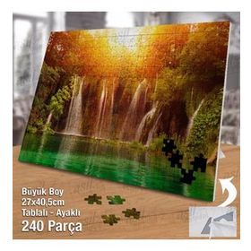 Asil Hobi Şelale-Yeşil Göl-Günışığı-Ağaçlar Yapboz-Ayak Destekli Çerçeveli 240 Parça Puzzle