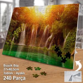 Asil Hobi Şelale-Yeşil Göl-Günışığı-Ağaçlar Yapboz-Ayak Destekli Çerçeveli 240 Parça Puzzle