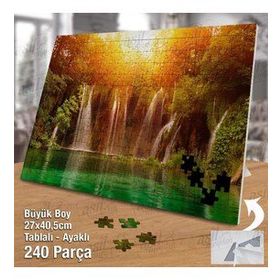 Asil Hobi Şelale-Yeşil Göl-Günışığı-Ağaçlar Yapboz-Ayak Destekli Çerçeveli 240 Parça Puzzle