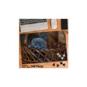 Asil Hobi Sepet-Gri Yavru Kedi-Sevimli Hayvan Yapboz-Ayak Destekli Çerçeveli 240 Parça Puzzle