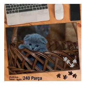 Asil Hobi Sepet-Gri Yavru Kedi-Sevimli Hayvan Yapboz-Ayak Destekli Çerçeveli 240 Parça Puzzle
