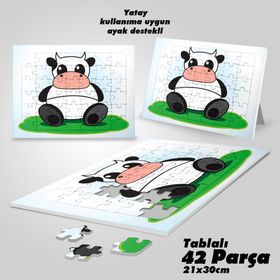 Asil Hobi Sevimli Hayvan-İnek Yapboz-Ayak Destekli Çerçeveli 42 Parça Puzzle