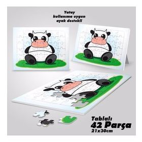 Asil Hobi Sevimli Hayvan-İnek Yapboz-Ayak Destekli Çerçeveli 42 Parça Puzzle