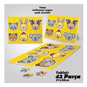 Asil Hobi Sevimli Hayvanlar-Ayı-Tavuk-Tavşan Yapboz-Ayak Destekli Çerçeveli 42 Parça Puzzle