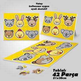Asil Hobi Sevimli Hayvanlar-Ayı-Tavuk-Tavşan Yapboz-Ayak Destekli Çerçeveli 42 Parça Puzzle