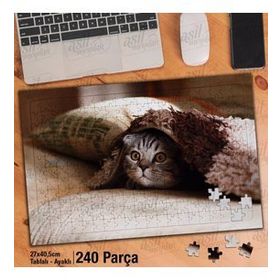 Asil Hobi Sevimli Kahverengi Gözlü Kedicik-Hayvan Yapboz-Ayak Destekli Çerçeveli 240 Parça Puzzle
