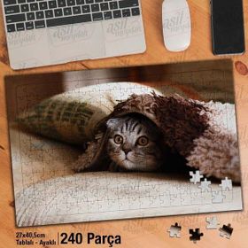 Asil Hobi Sevimli Kahverengi Gözlü Kedicik-Hayvan Yapboz-Ayak Destekli Çerçeveli 240 Parça Puzzle