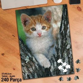 Asil Hobi Sevimli Kedi-Ağaç-Doğa Yapboz-Ayak Destekli Çerçeveli 240 Parça Puzzle