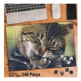 Asil Hobi Sevimli Kedi-Ecvil Hayvan Yapboz-Ayak Destekli Çerçeveli 240 Parça Puzzle