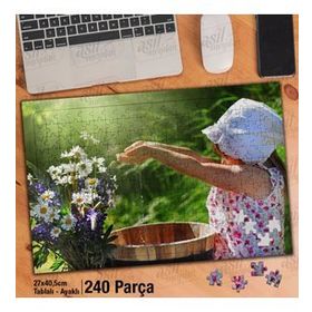 Asil Hobi Sevimli Kız Çocuğu-Çiçekler-Bahar Yapboz-Ayak Destekli Çerçeveli 240 Parça Puzzle