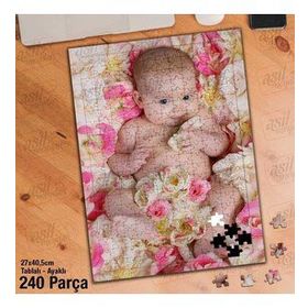 Asil Hobi Sevimli Kız Çocuğu-Çiçekler Yapboz-Ayak Destekli Çerçeveli 240 Parça Puzzle