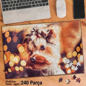 Asil Hobi Sevimli Köpek-Hayvan-Doğa-Işıklar Yapboz-Ayak Destekli Çerçeveli 240 Parça Puzzle