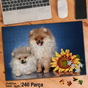 Asil Hobi Sevimli Köpekler-Ay Çiçeği-Hayvan Yapboz-Ayak Destekli Çerçeveli 240 Parça Puzzle
