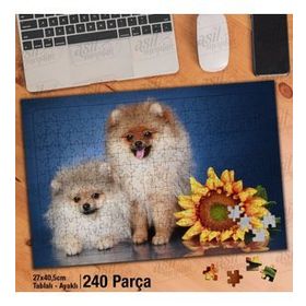 Asil Hobi Sevimli Köpekler-Ay Çiçeği-Hayvan Yapboz-Ayak Destekli Çerçeveli 240 Parça Puzzle